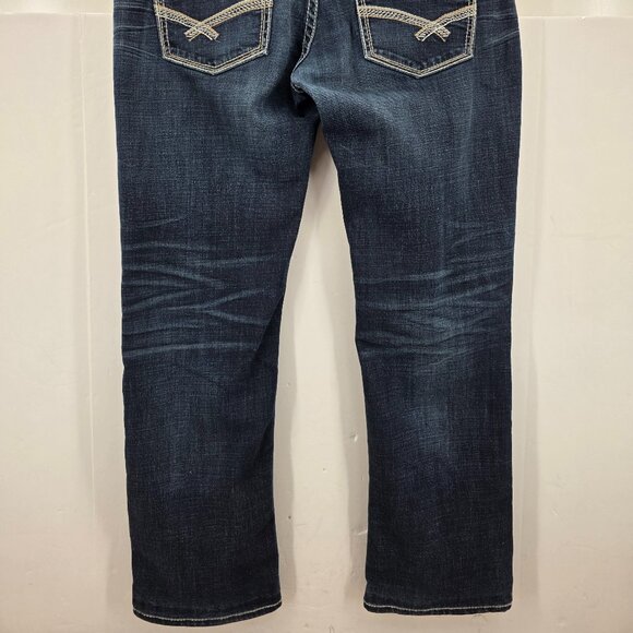 BKE Jeans Mens 36x31 Blue Denim Tyler Straight Leg Buckle Distressed Dark Wash - Picture 7 of 9